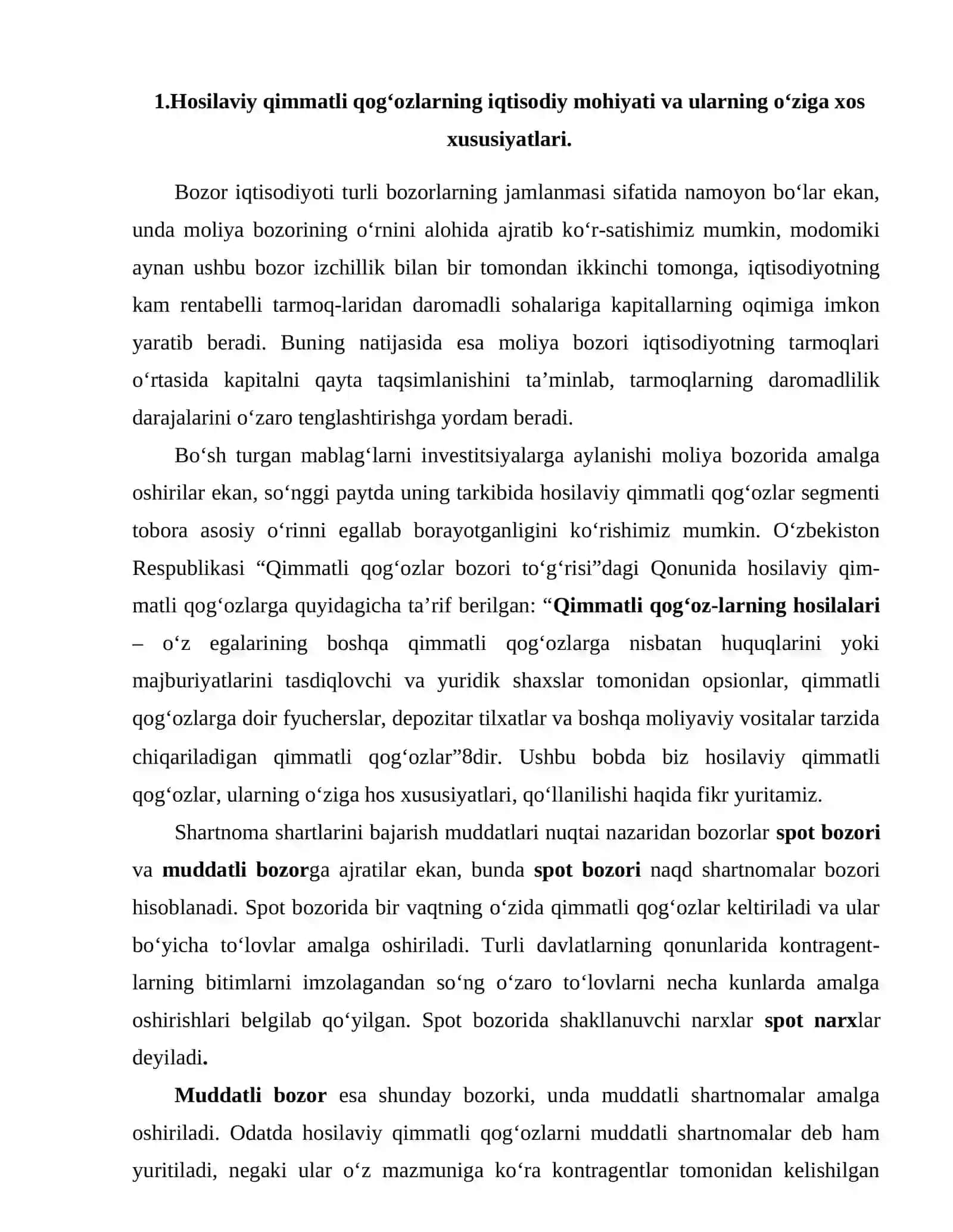 HOSILAVIY QIMMATLI QOGʻOZLAR BOZORI 2