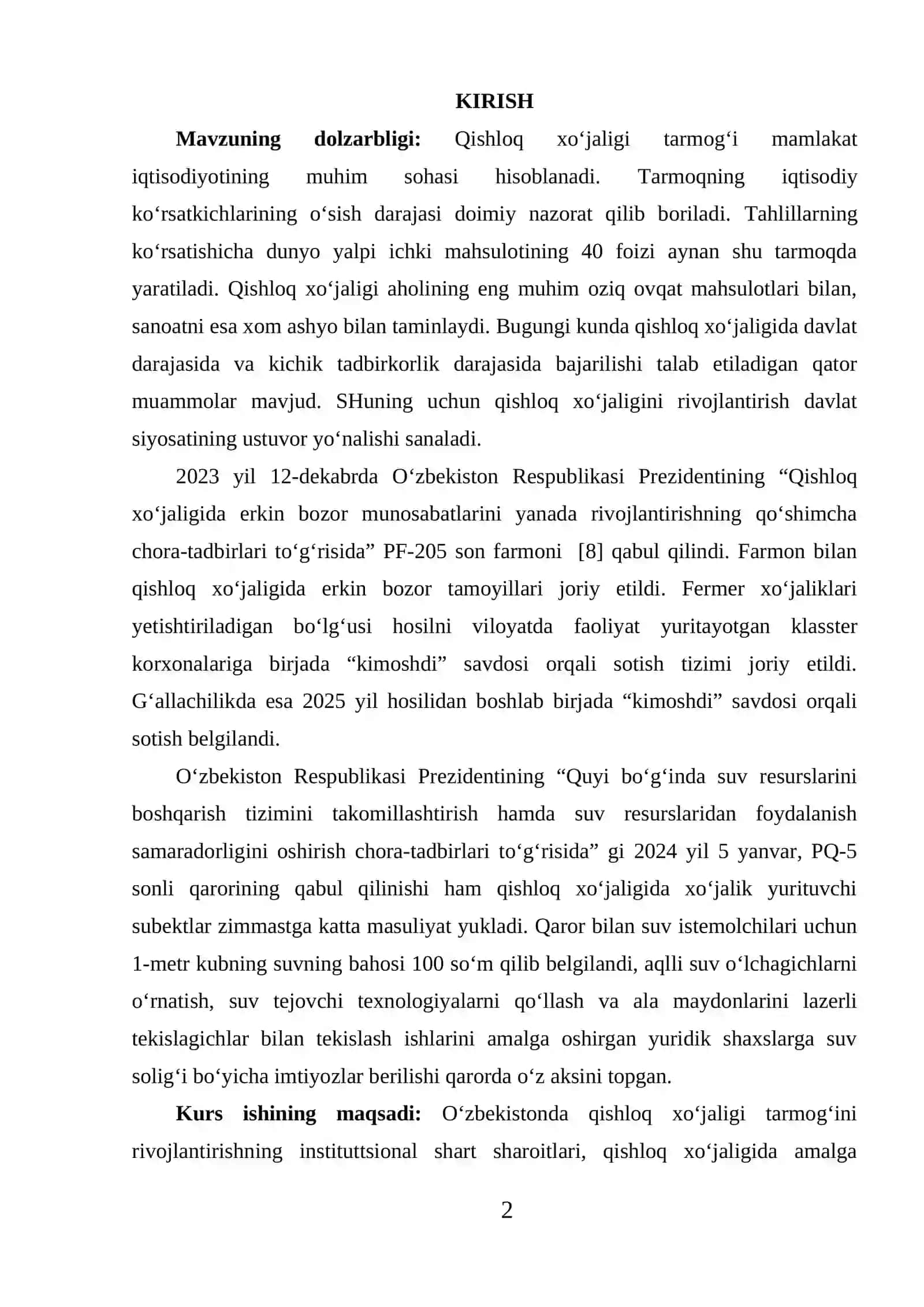 Qishloq xo‘jaligida infratuzilma sub'ektlarini tashkil etish va rivojlantirish yo'llari 2