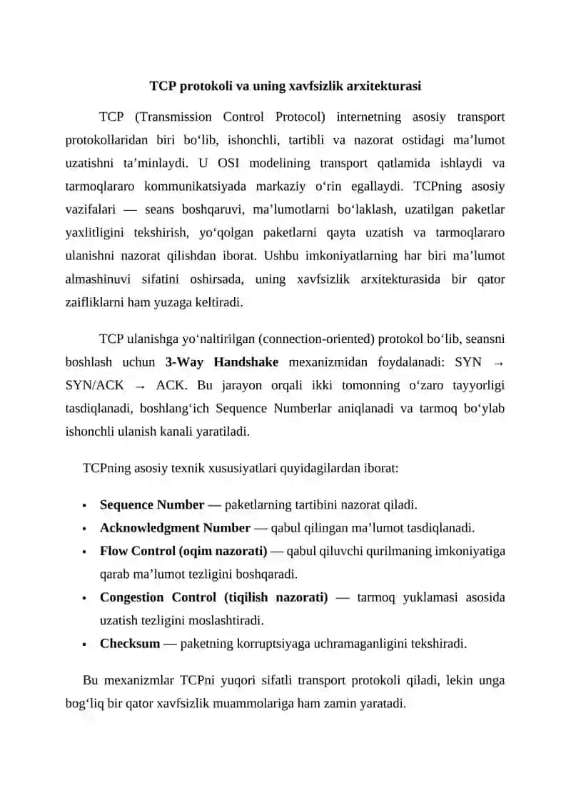 TCP protokolida hujum usullari 2