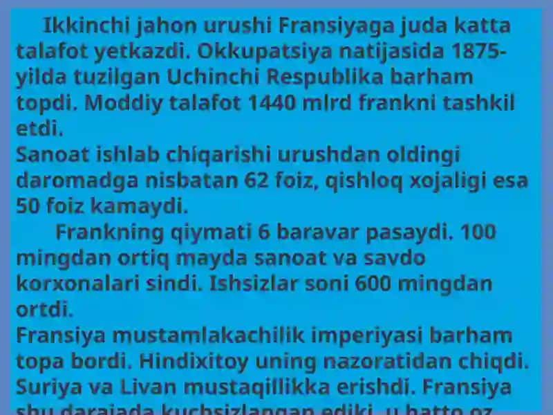 Fransiya ikkinchi jahon urishidan keyingi yillarda 2