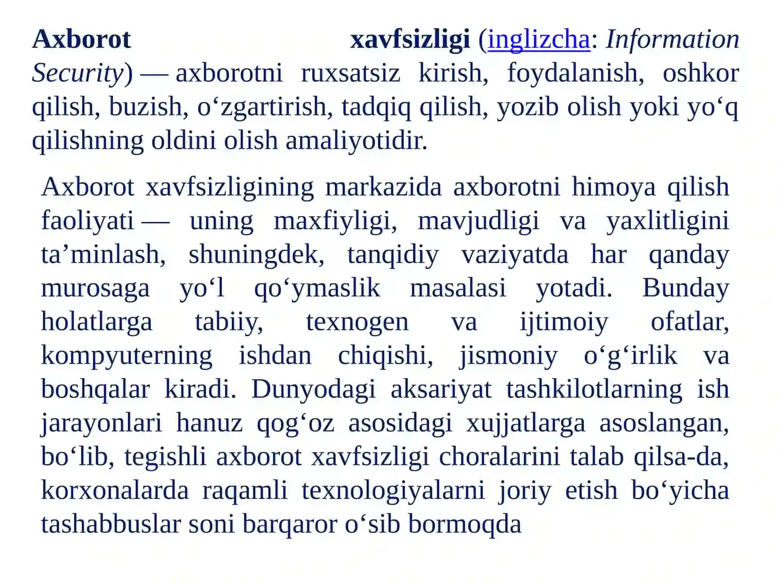 AXBOROT XAVFSIZLIGINI TA’MINLASHNING G‘OYAVIY-NAZARIY ASOSLARI 2