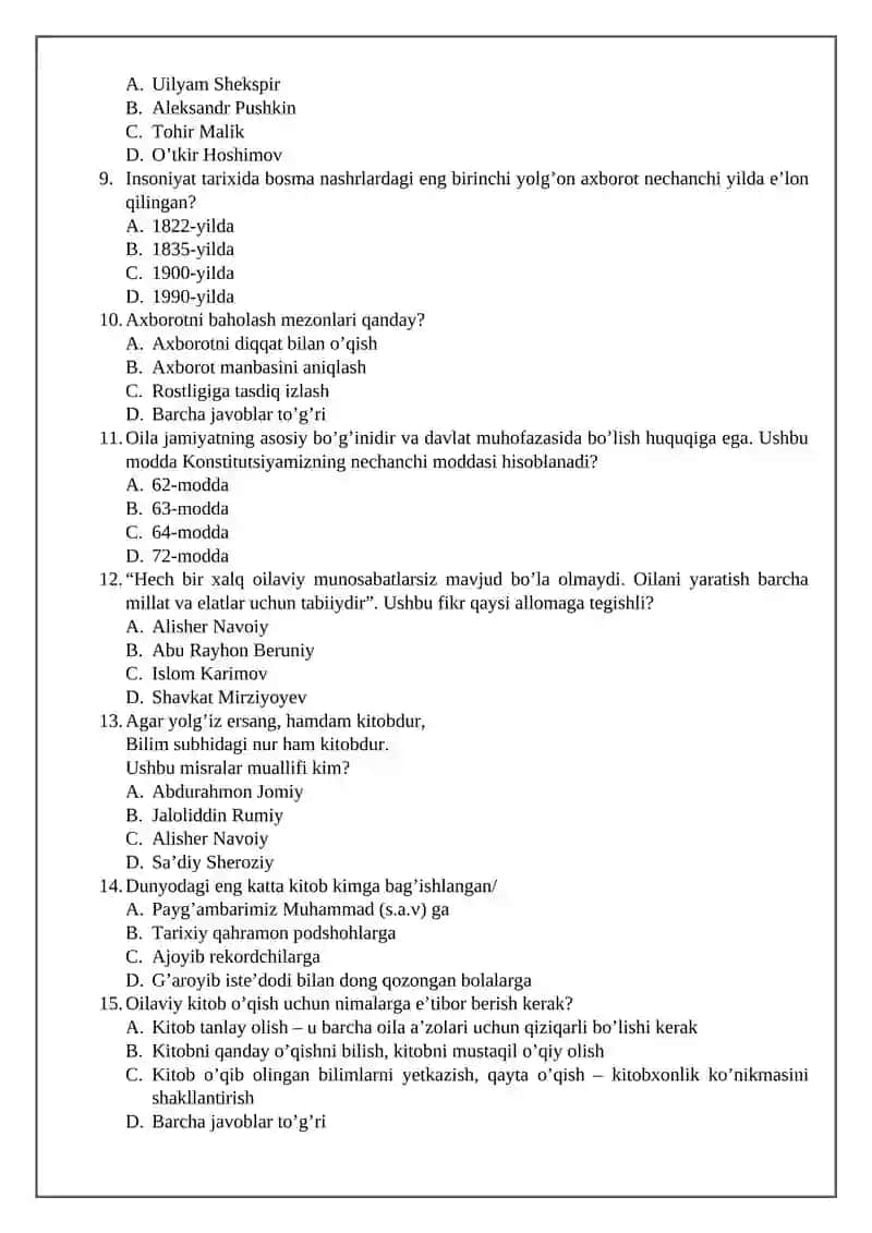 6-SINF O’QUVCHILARI UCHUN TARBIYA FANIDAN NAZORAT ISHI 2-YARIM YILLIK UCHUN 2