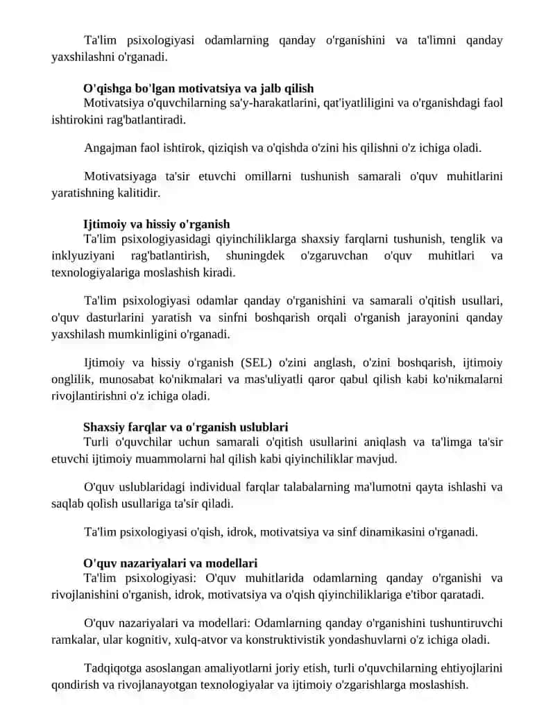 Pedagogika psixologiya: predmet, tuzulma, muammolari 2