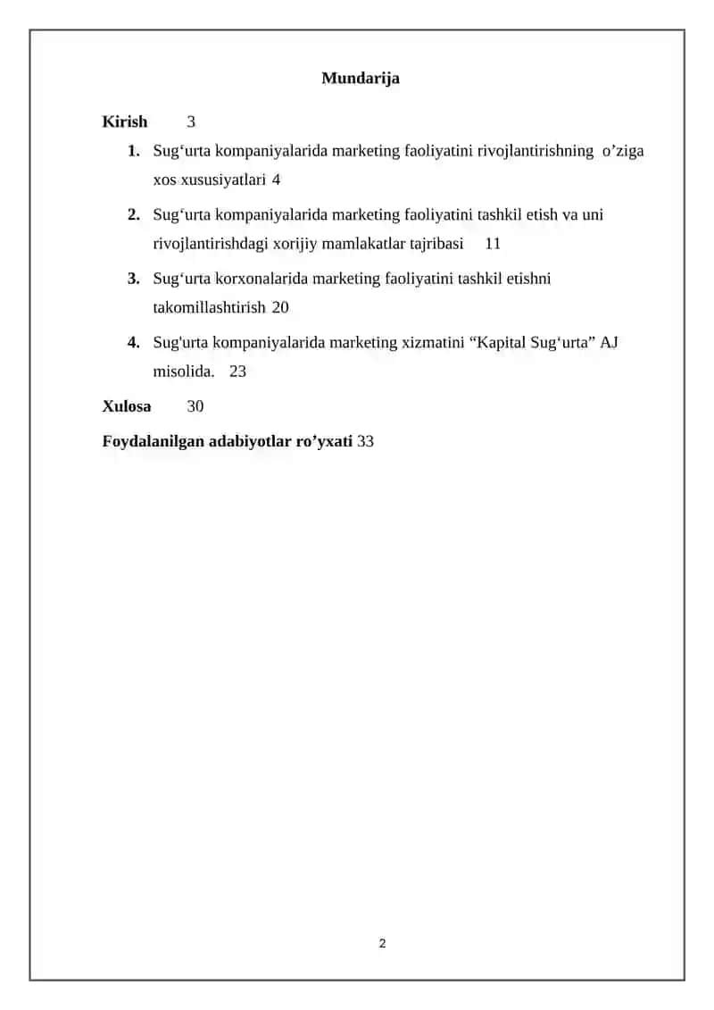 Sug'urta kompaniyalarida marketing xizmatini tashkil etish yo'llari 2
