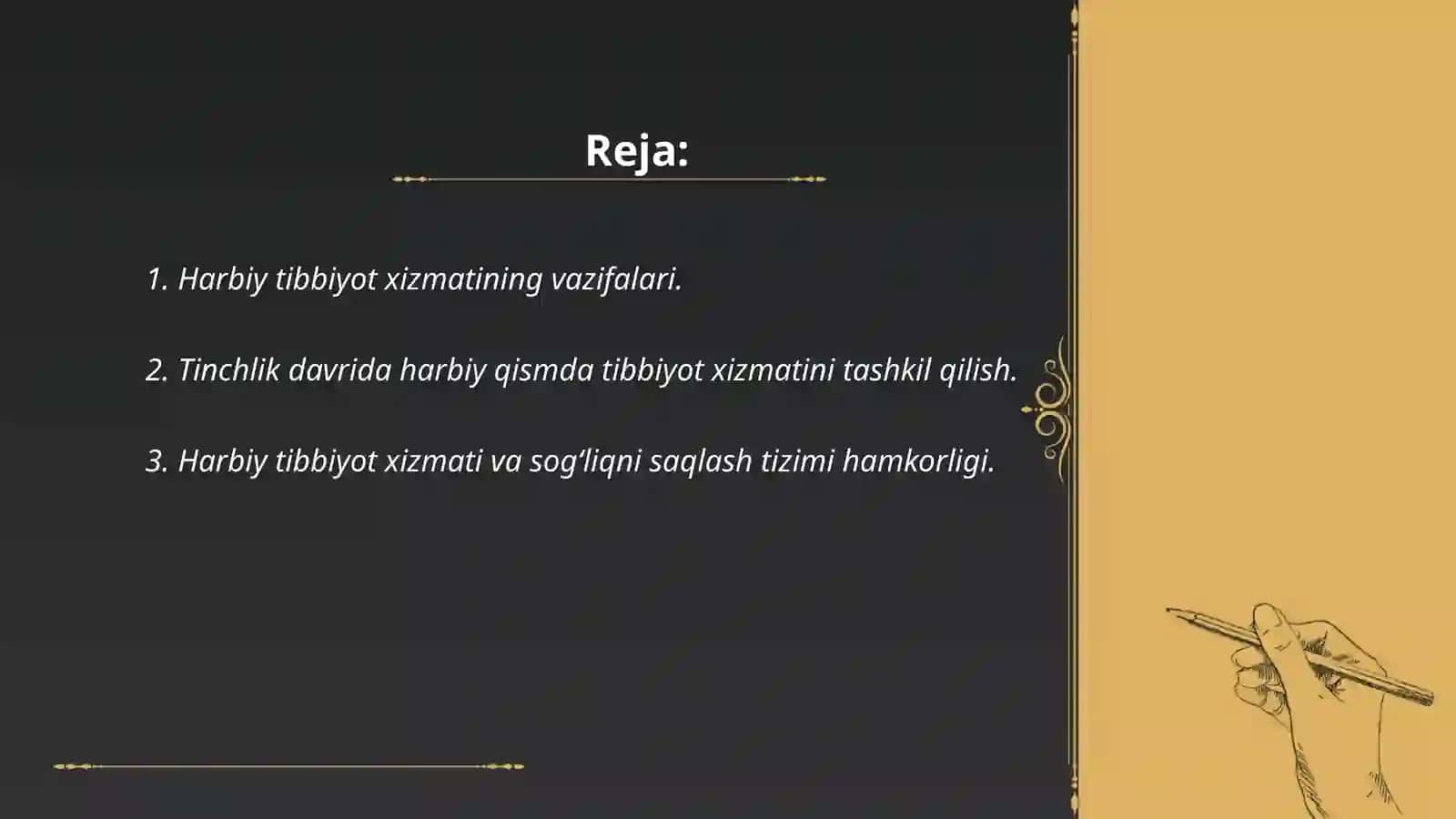 Tinchlik davrida harbiy qism tibbiyot xizmatining boshqa xizmat turlari va sogʻliqni saqlash vazirining mahalliy davolash-profilaktika muassasalari bilan hamkorligi 2