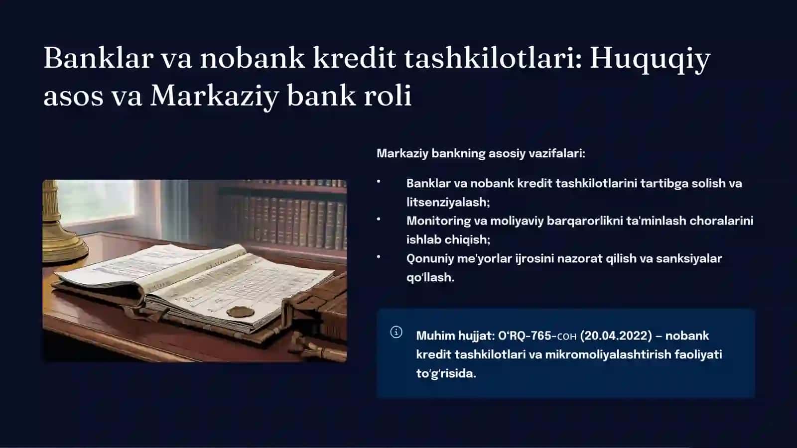 Banklar va nobank kredit tashkilotlari: Huquqiy asos va Markaziy bank roli 2