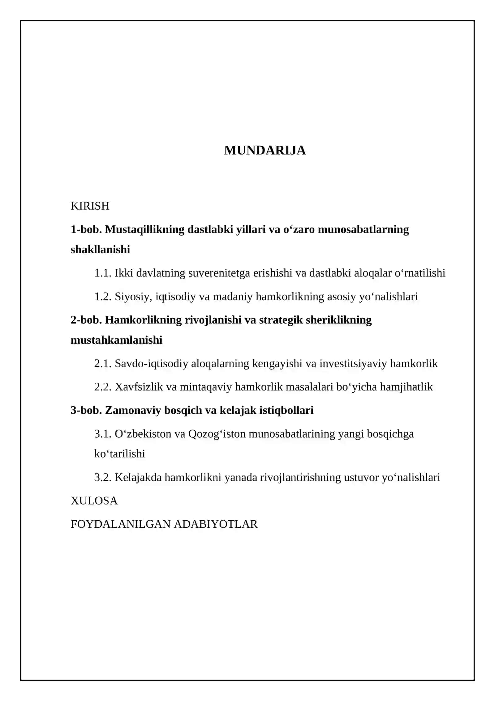 Mustaqillik yillarda Òzbekiston va Qozogʻiston munosabatlari 2
