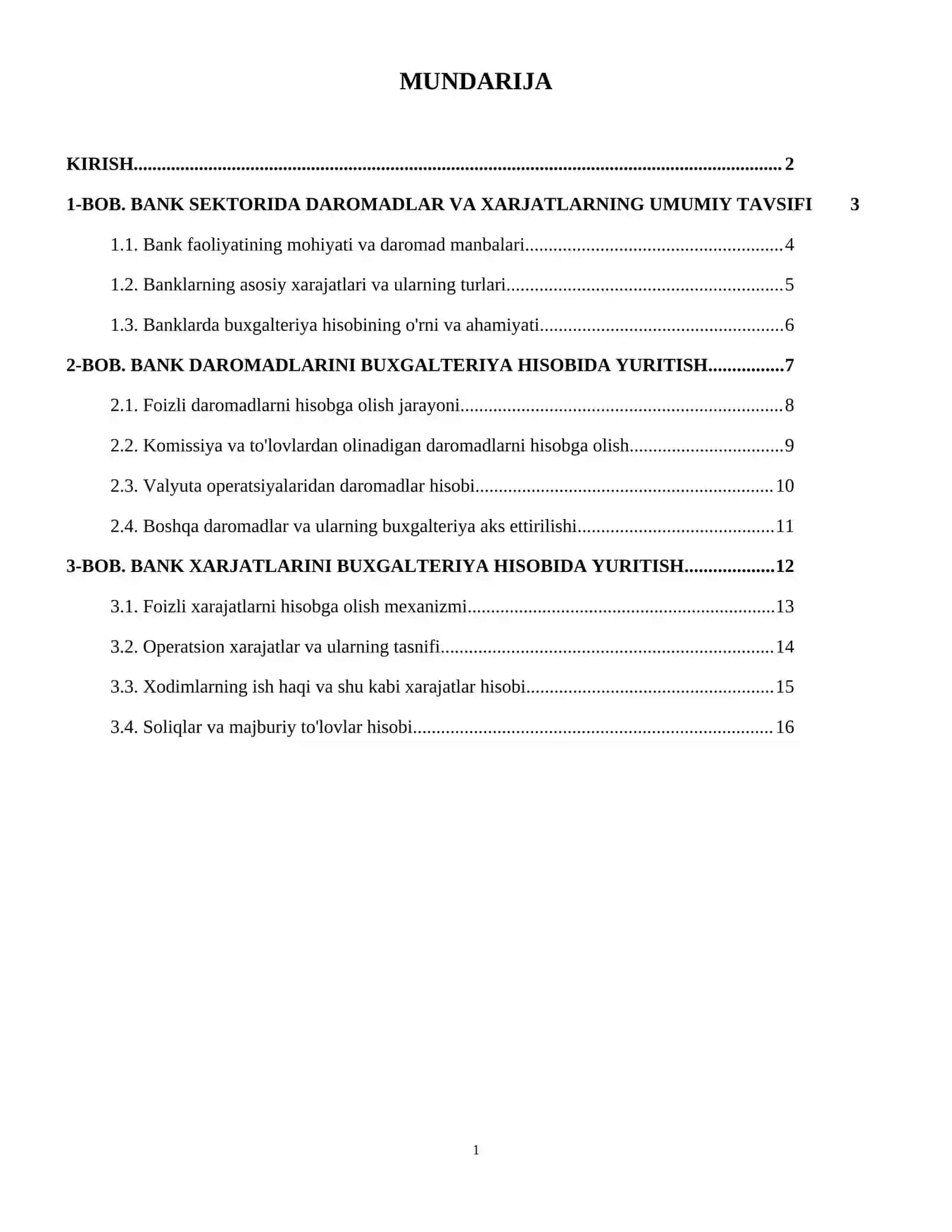 Banklarda daromadlar va xarajatlar hisobi 2