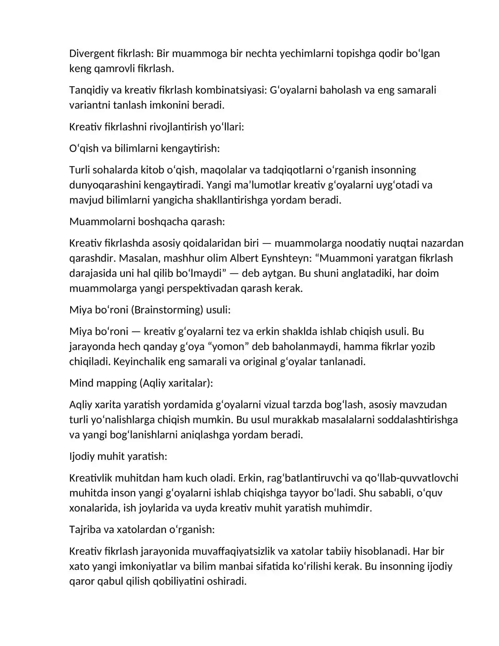 Kreativ fikrlash va uni rivojlantirish yo‘llari 2