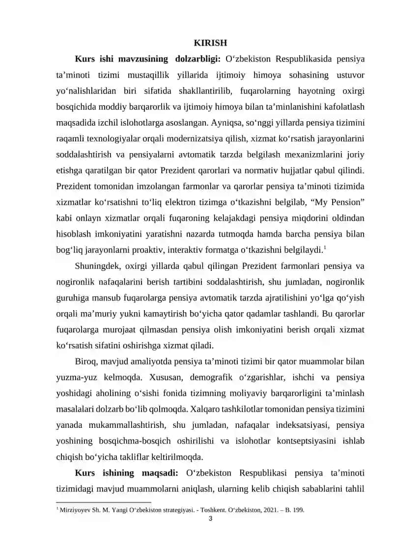 O‘zbekistonda pensiya taminoti tizimi muammolari va hal etishi 2
