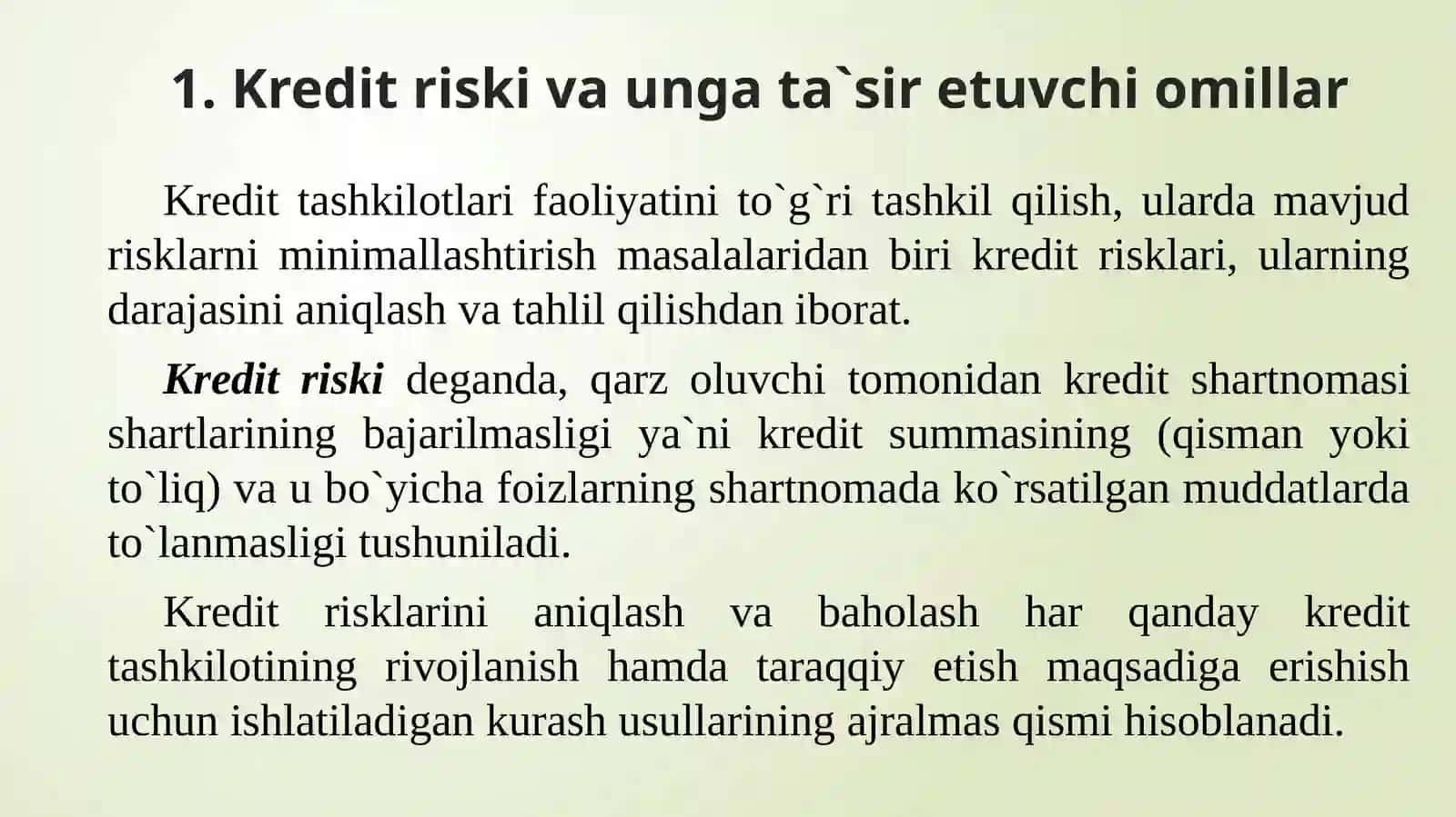 Kredit riskini tahlil qilish va baho lash 2
