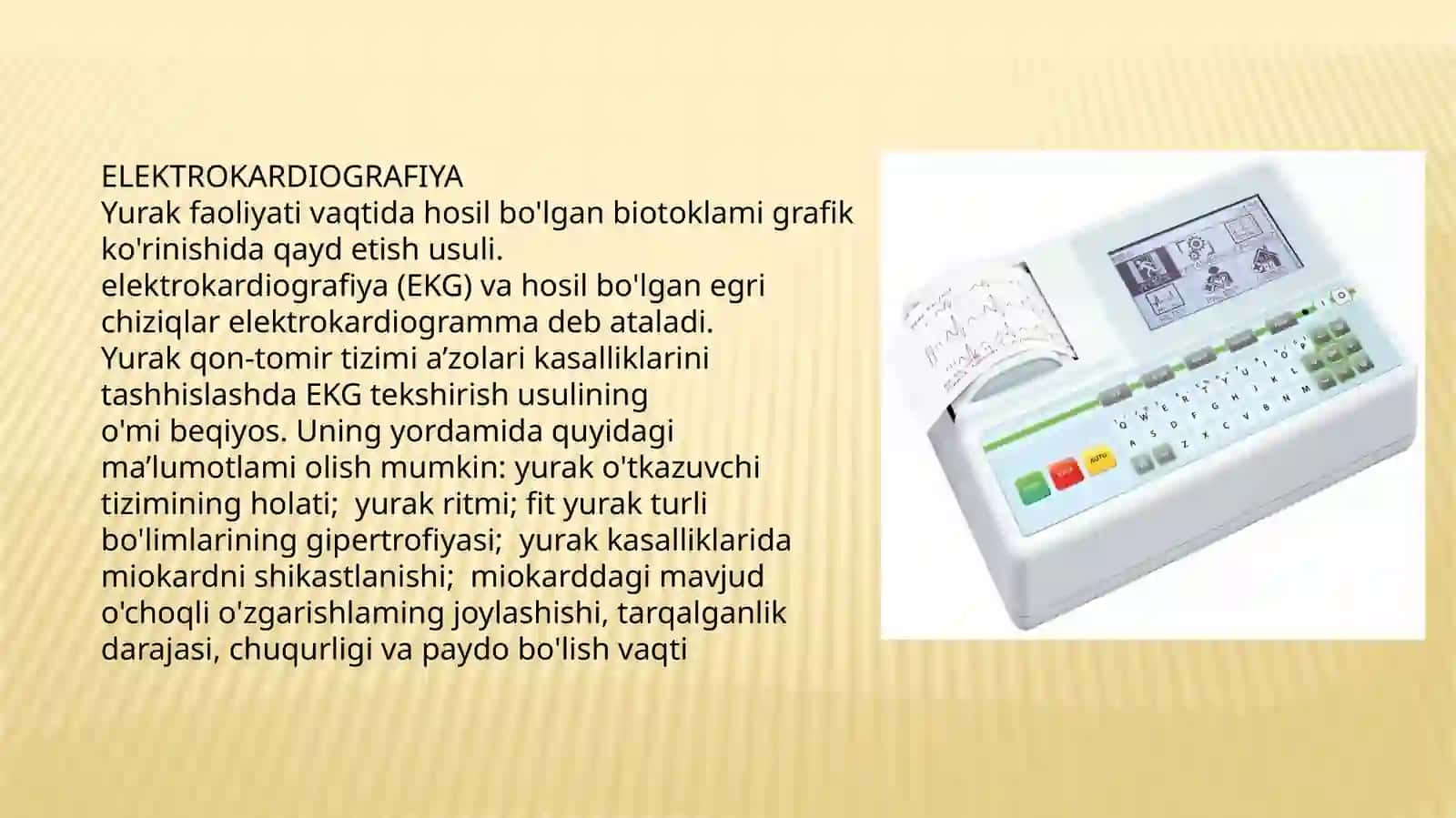 NORMAL EKG.EKGdagi tarmoqlar.Tishchalar segmentlar intervallar.Elektrokardiogramma.EKGni yozib olishtartibi 2