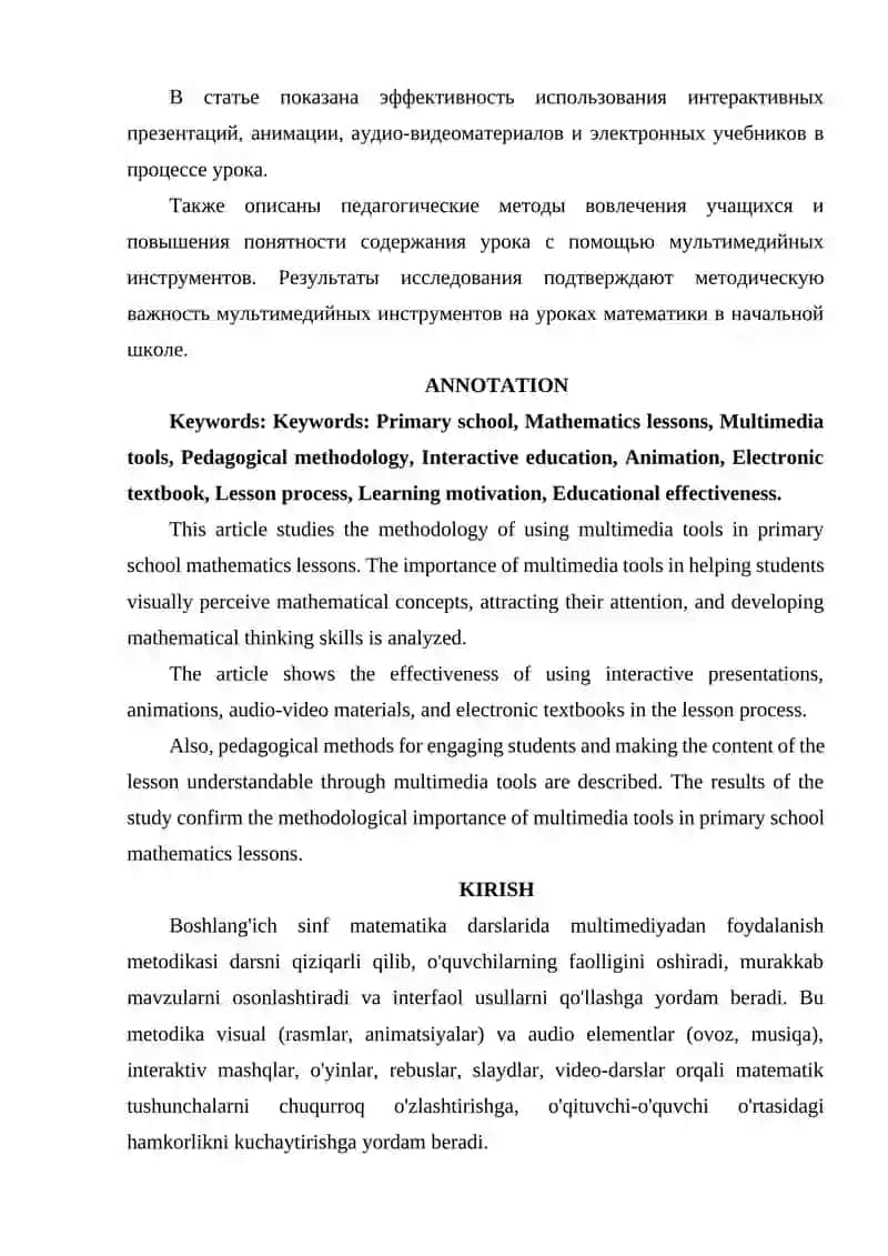 BOSHLANGʻICH SINF MATEMATIKA DARSLARIDA MULTIMEDIA VOSITALARIDAN FOYDALANISH METODIKASI 2