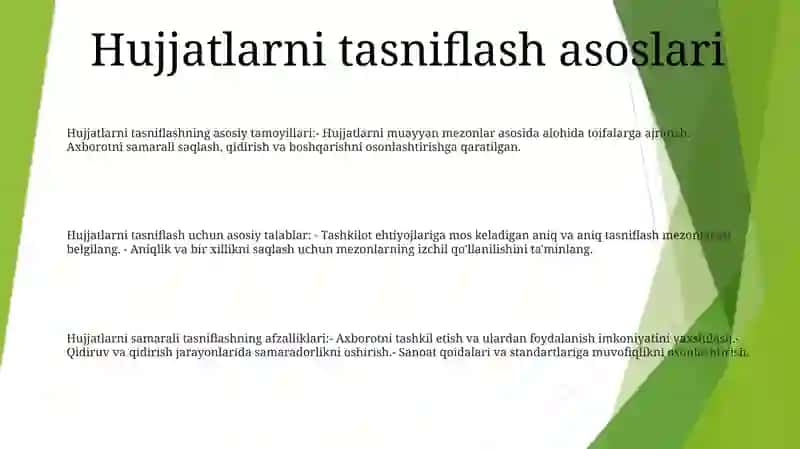 Hujjatlarni Tasniflashda Me'Yor Talablari Haqida Ma’Lumot 2