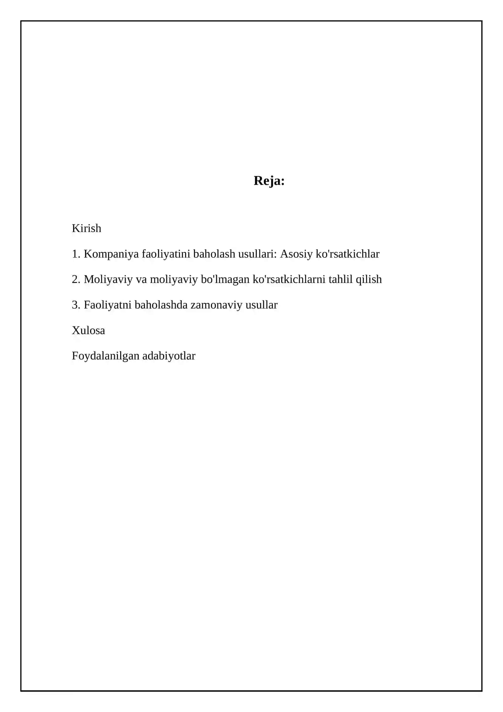 Kompaniyalar samaradorligini baholash usullari 2