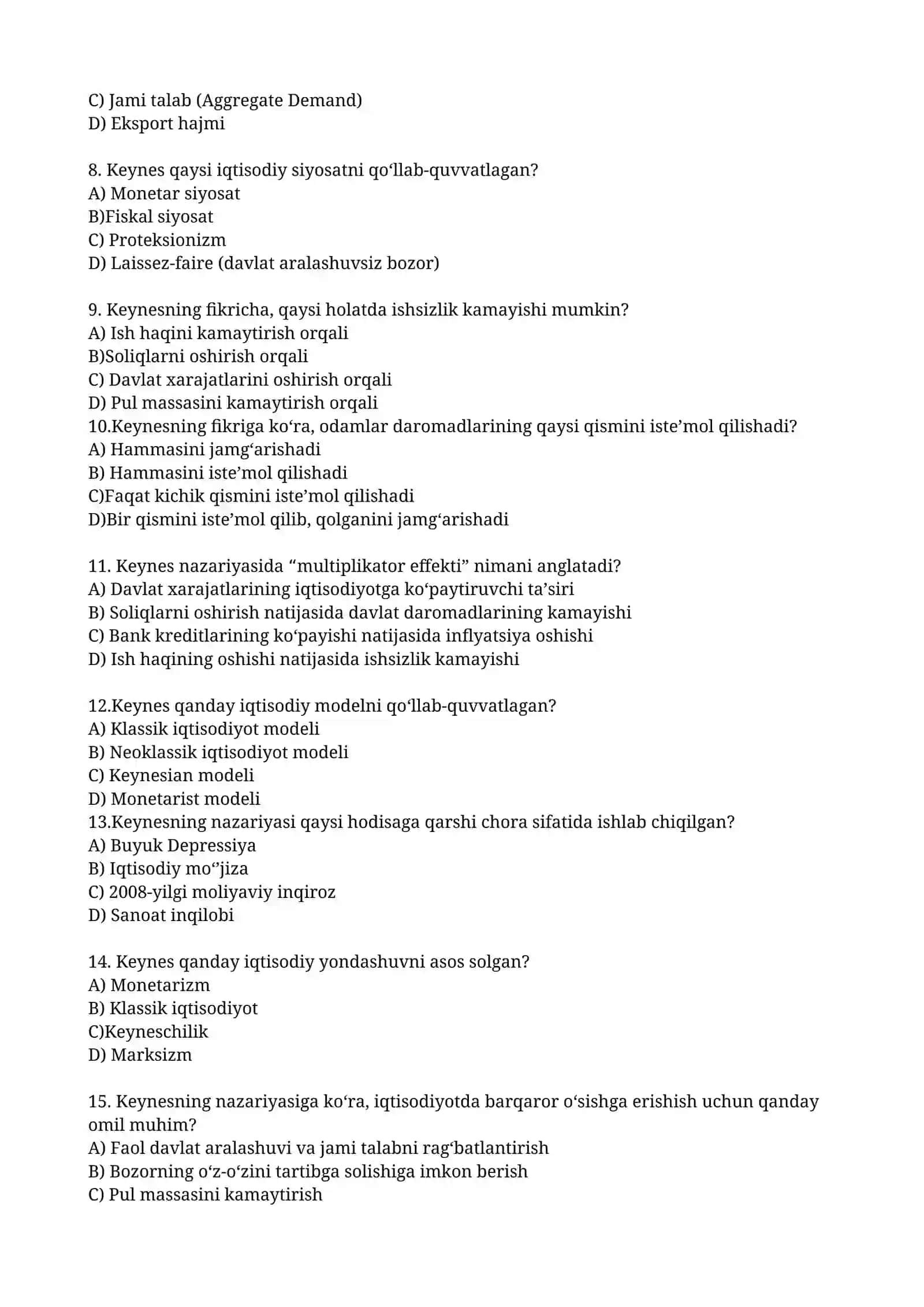 Makroiqtisodiyot Test Savollari 2