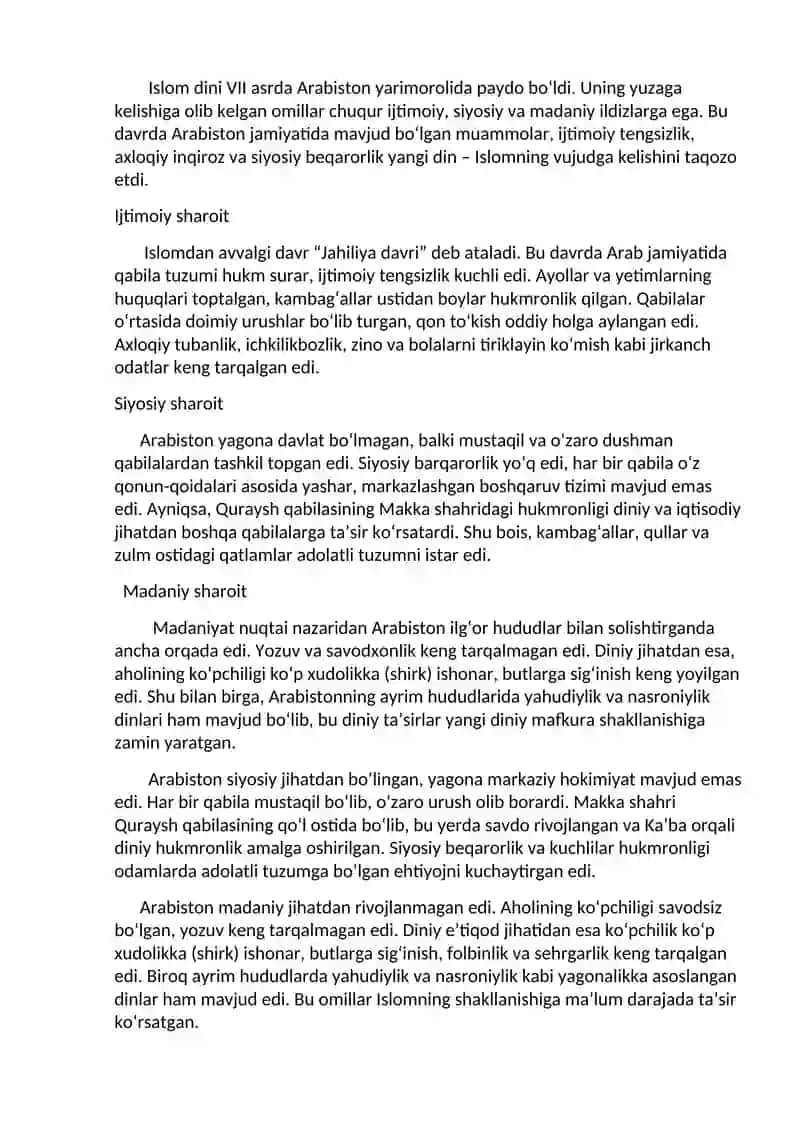 ISLOM DININING PAYDO BO’LISHIDAGI IJTIMOIY-SIYOSIY VA MADANIY SHAROITLAR 2