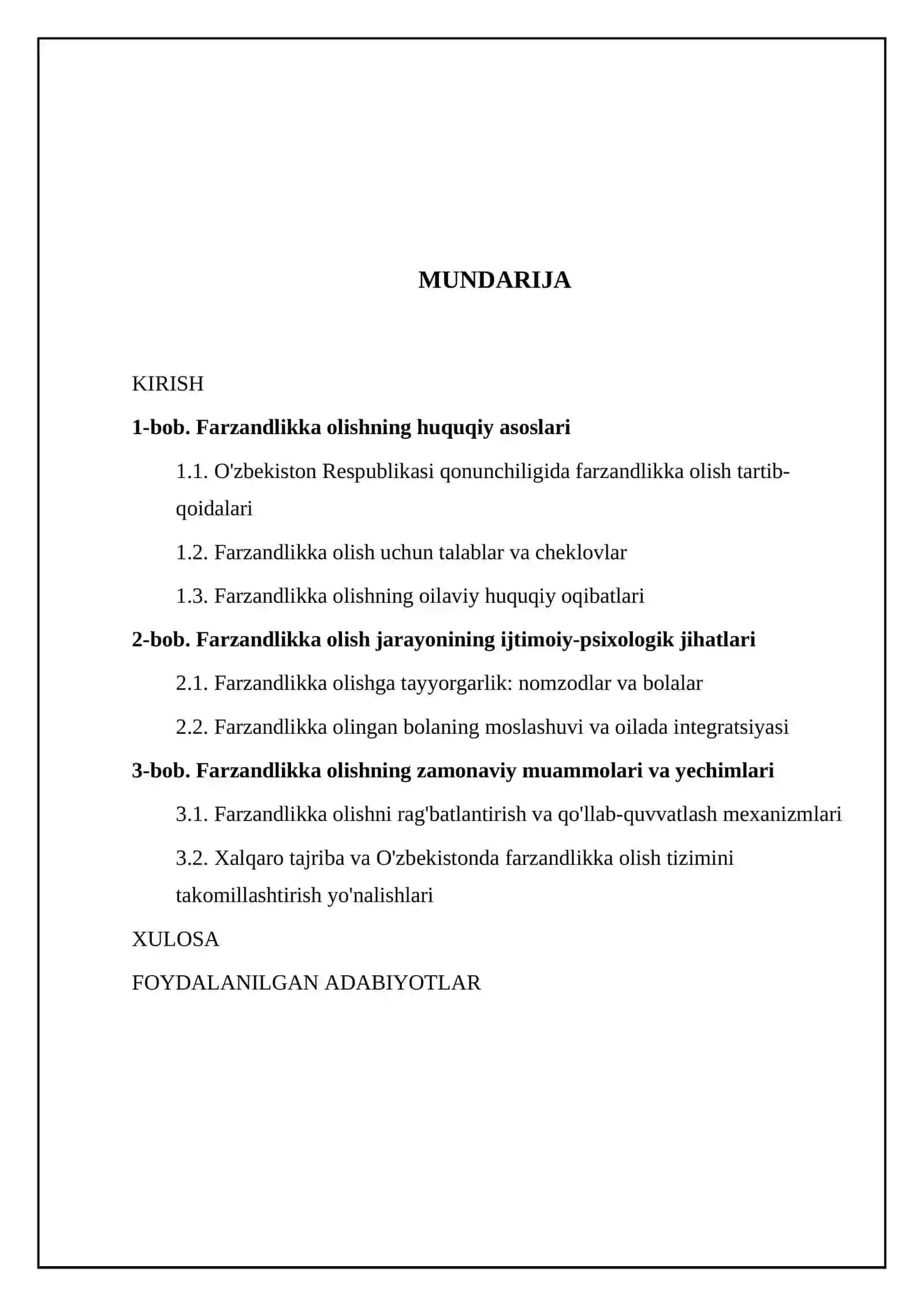 Farzandlikka olish KURS ISHI 2