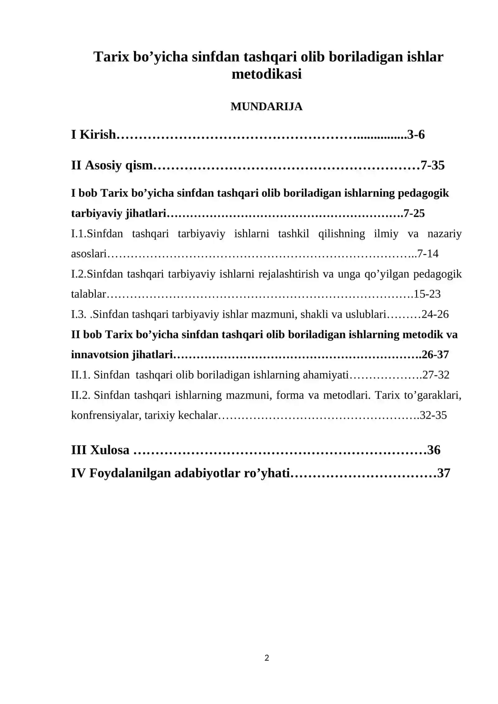 Tarix bo’yicha sinfdan tashqari olib boriladigan ishlar metodikasi 2