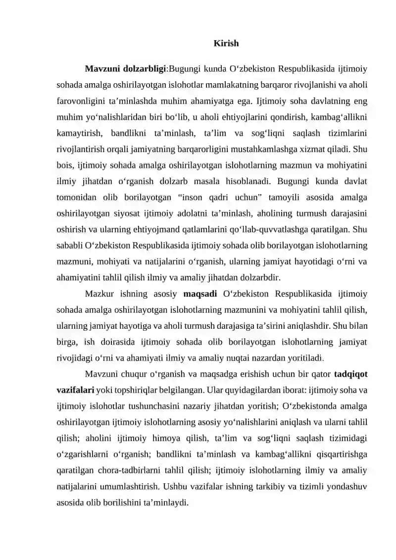 O'zbekiston respublikasi ijtimoiy sohada amalga oshirilayotgan islohotlarning mazmun va mohiyati 2