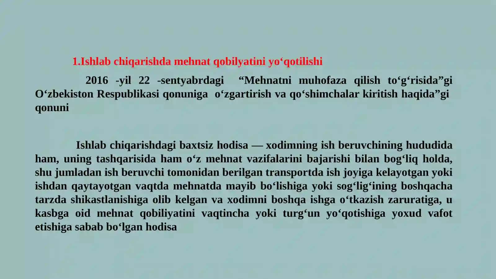 Ishlab chiqarishda sodir bo‘ladigan baxtsizhodisalar va kasb kasalliklari 2