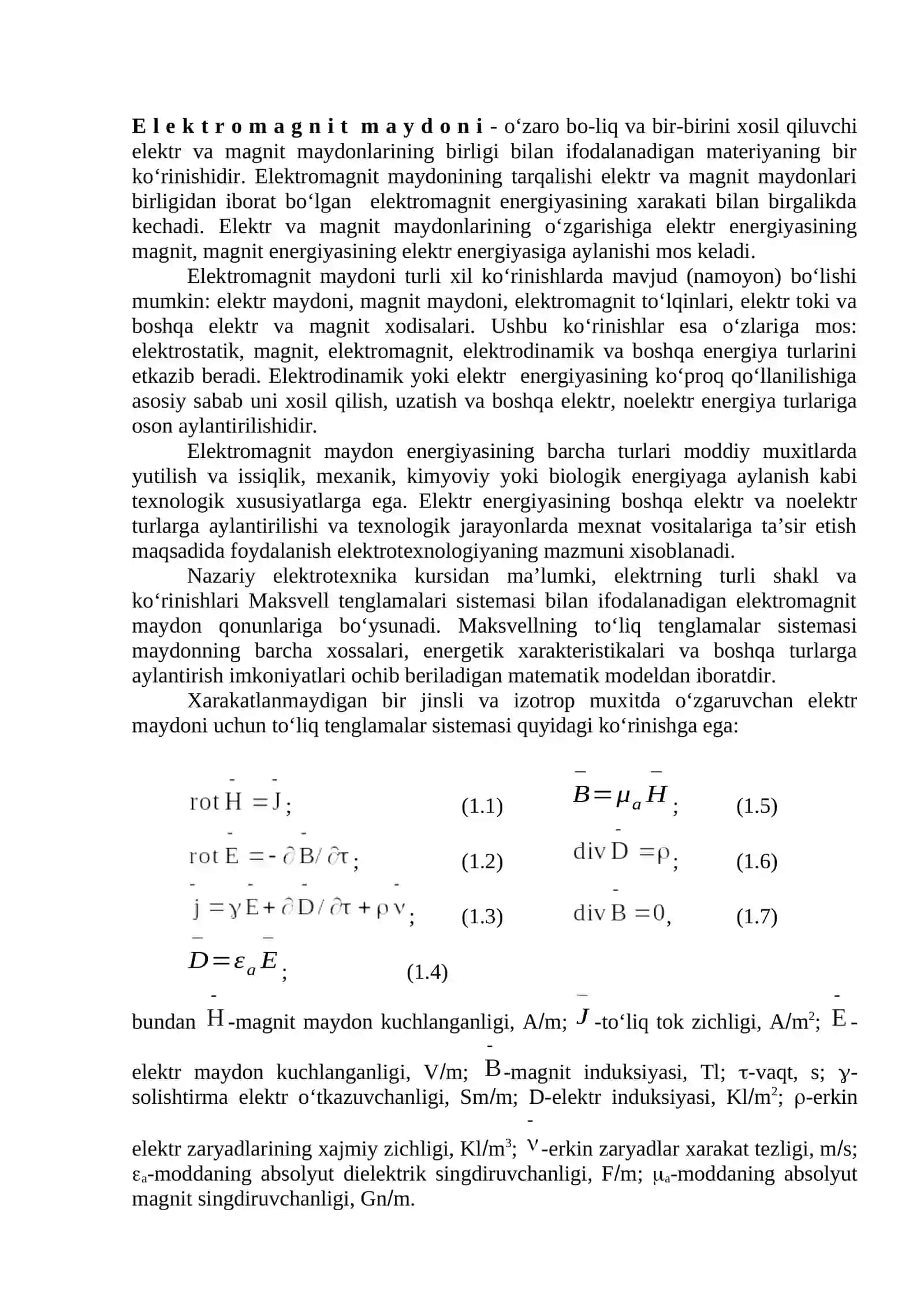 ELEKTROMAGNIT MAYDON ENERGIYASI VA UNI BOSHQA TURDAGI ENERGIYAGA AYLANTIRISH VA UMUMIY QONUNIYATLARI 2