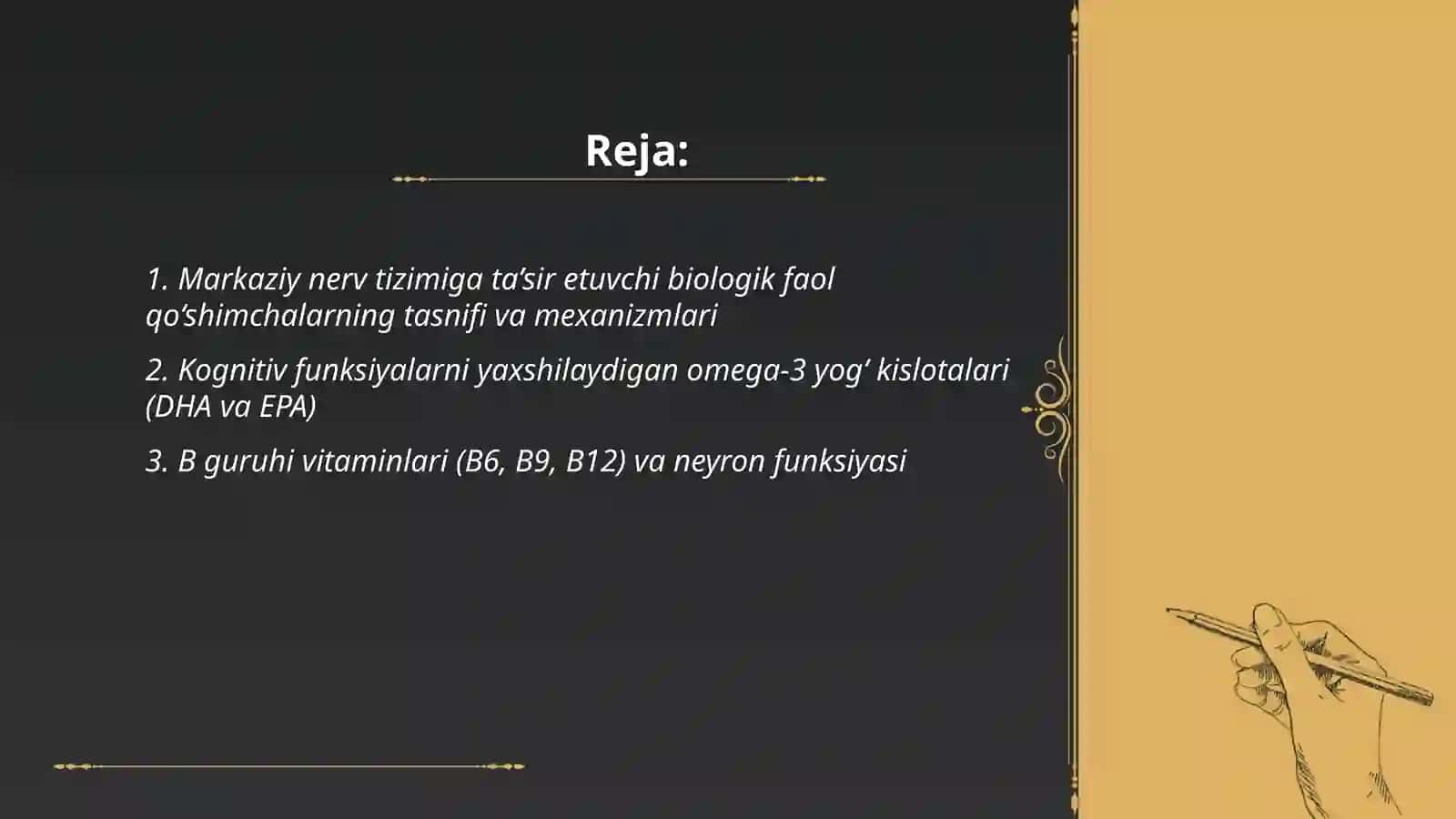 MARKAZIY NERV TIZIMIGA TA’SIR ETUVCHI BIOLOGIK FAOL QO‘SHIMCHALAR 2