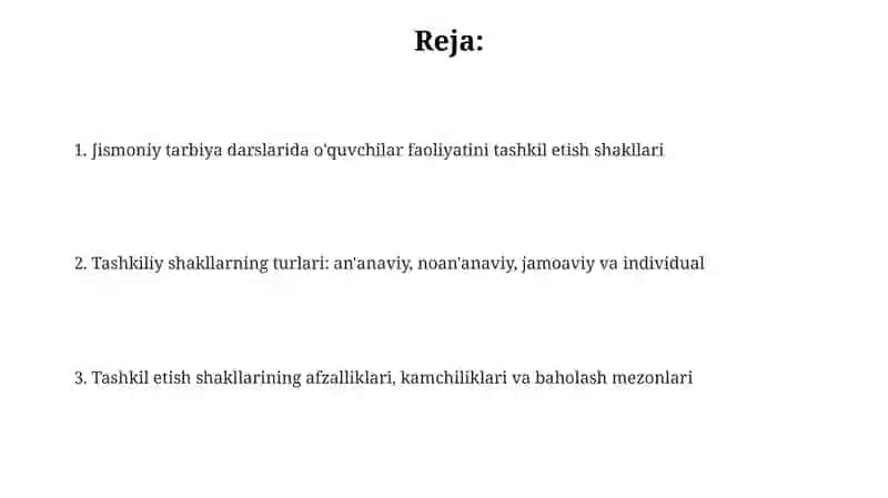 Jismoniy tarbiya darslarida o'quvchilar faoliyatini tashkil etish shakllari 2