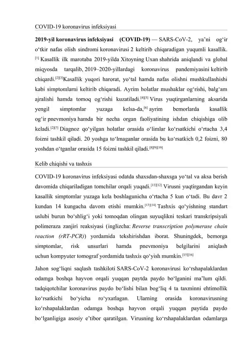 COVID-19 VIRUSI, UNING O’CHOQLARI VA YUQUSH OMILLARI 2