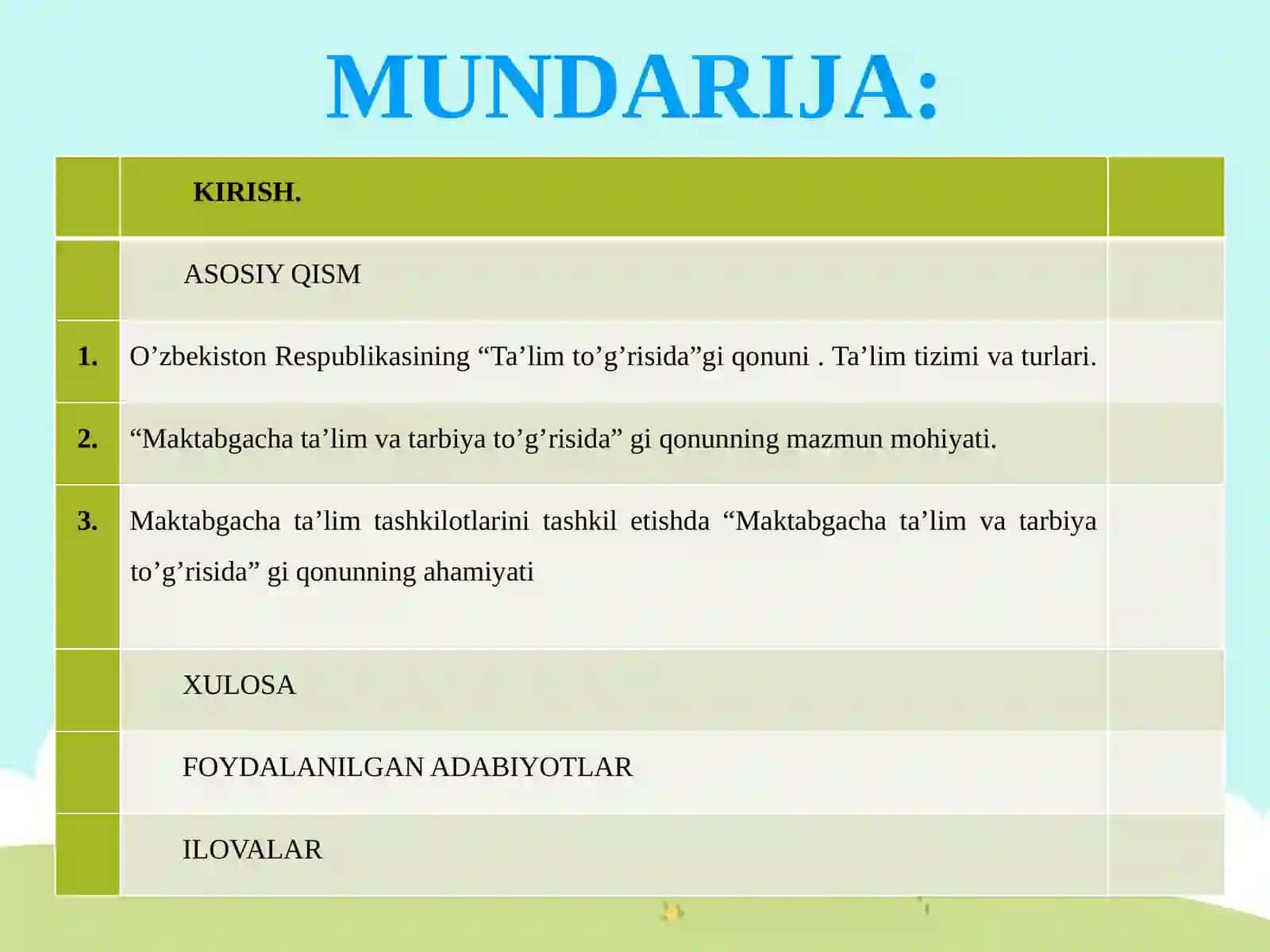 Maktabgacha ta`lim va tarbiya to`g`risida 2