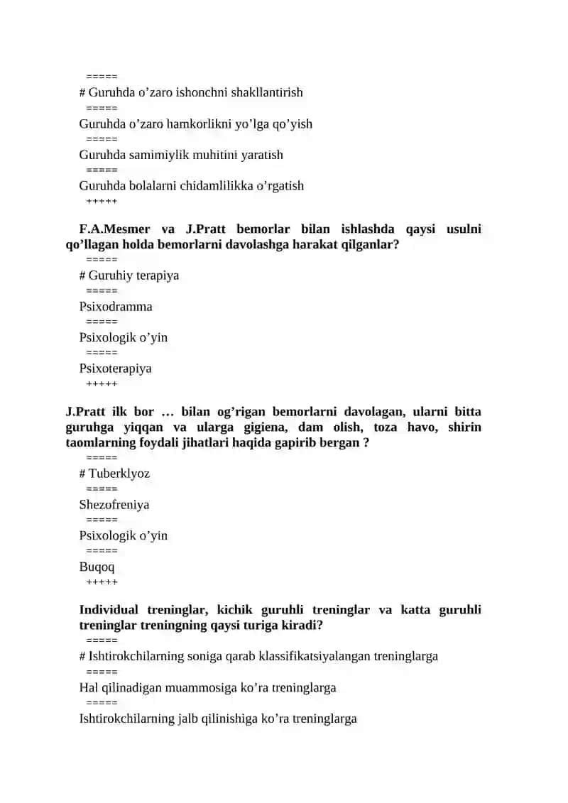 IJTIMOIY PSIXOLOGIK TRENING VA AMALIYOT fanidan test savollari 2