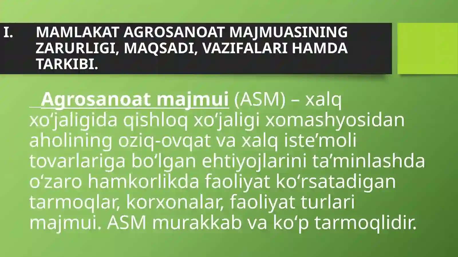 Mamlakat agrosanoat majmuasi va uning rivojlanishidagi mintaqaviy xususiyatlari 2