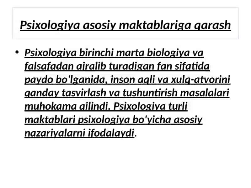 PSIXOLOGIK MAKTABLARNING YUZAGA KELISHI TARIXI 2