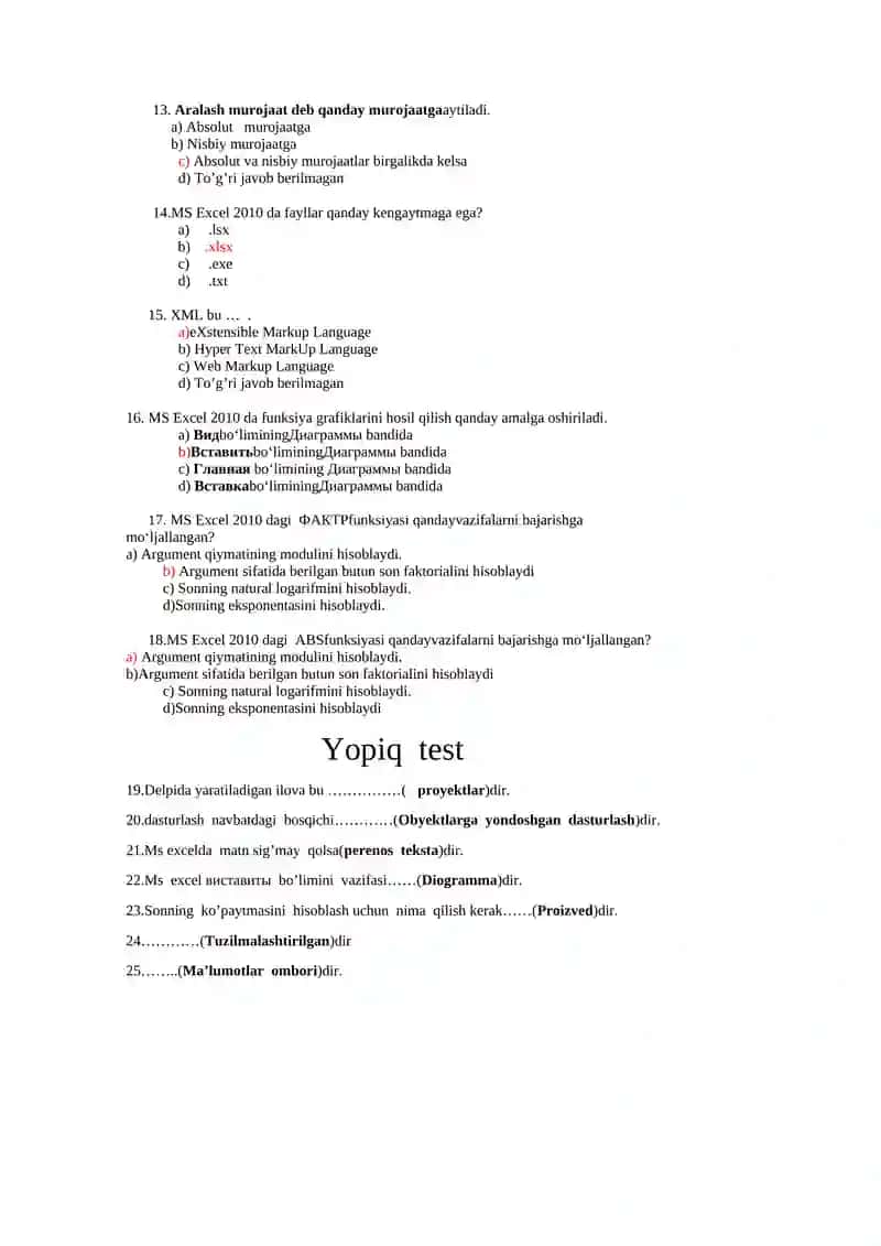 10 sinf informatika umumiy test 2