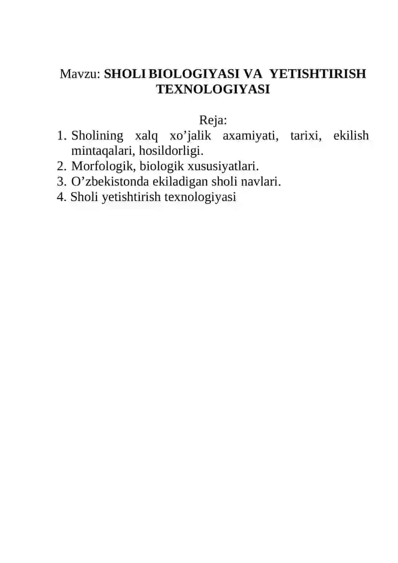 SHOLI BIOLOGIYASI VA YETISHTIRISH TEXNOLOGIYASI 2