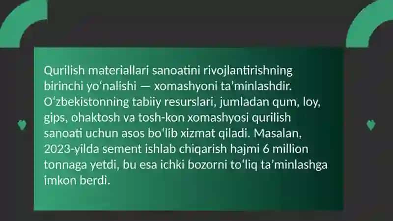 Qurilish materiallari sanoatini rivojlantirish xususiyatlari 2