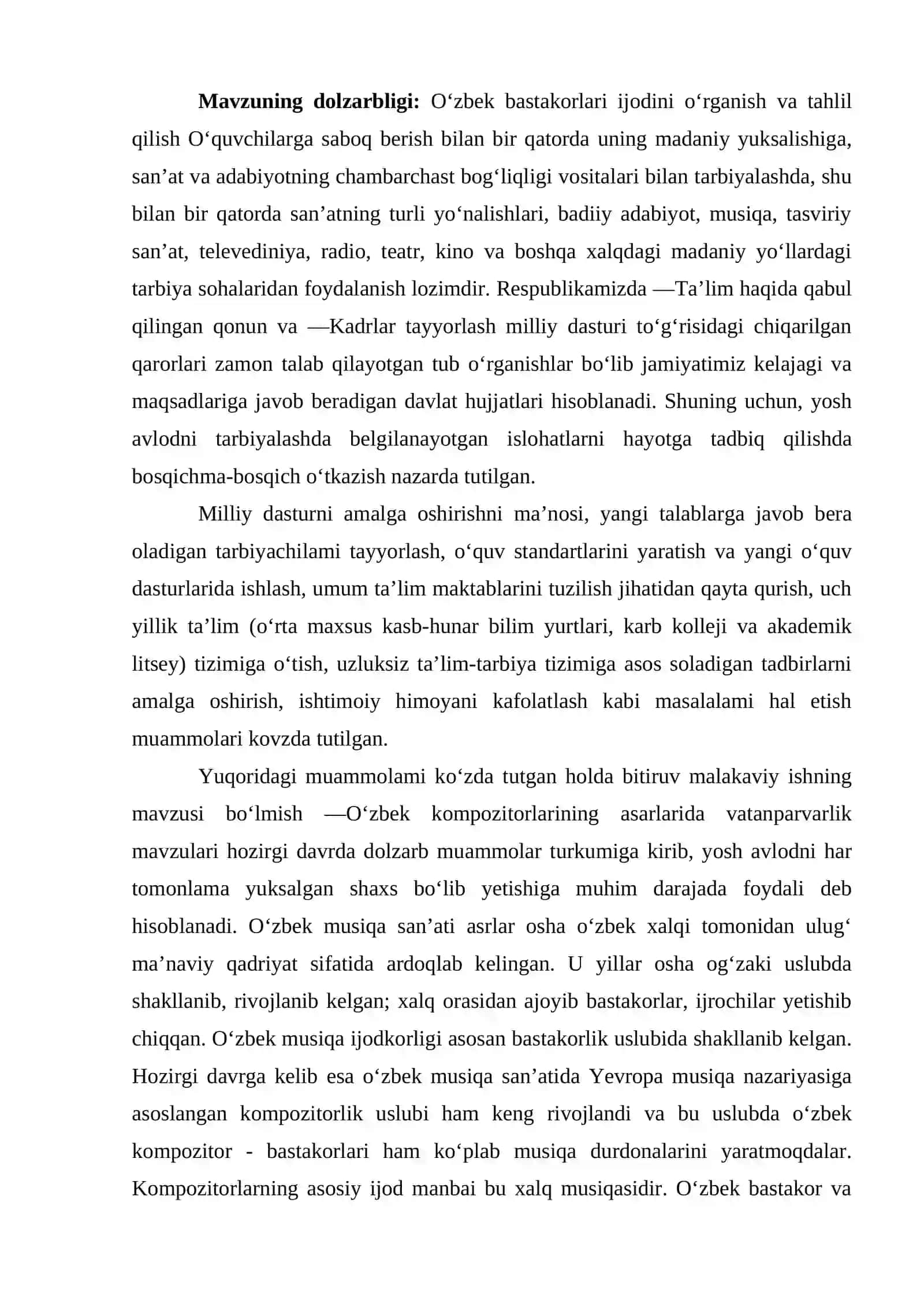 BOB. O‘ZBEK BASTAKORLIK VA KOMPOZITORLIK SAN’ATINING TARIXI VA TARAQQIYOTI 2