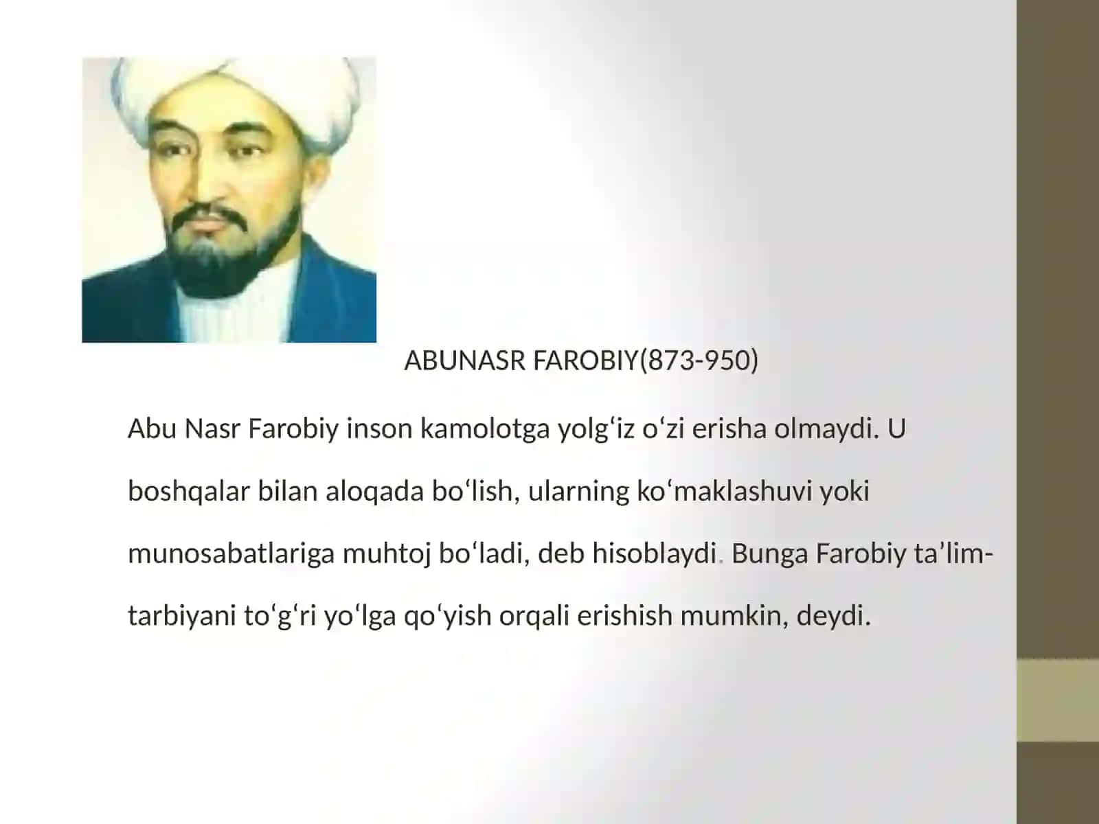Sharq mutafakkirlarining ijtimoiy me’yorlar va xulq-atvor haqidagi qarashlari. Abu Nasr Farobiy 2