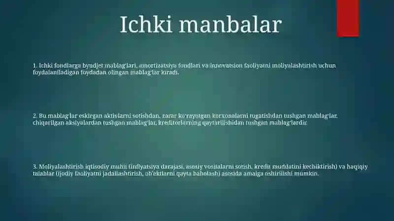 Инноватсион Фаолиятни Молиялаштириш Манбалари 2