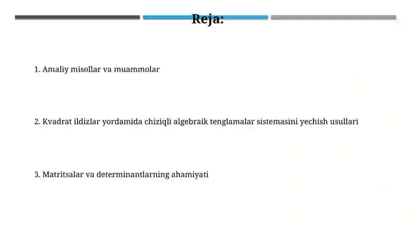 Chiziqli algebraik tenglamalar sistemasini yechishning kvadrat ildizlari 2