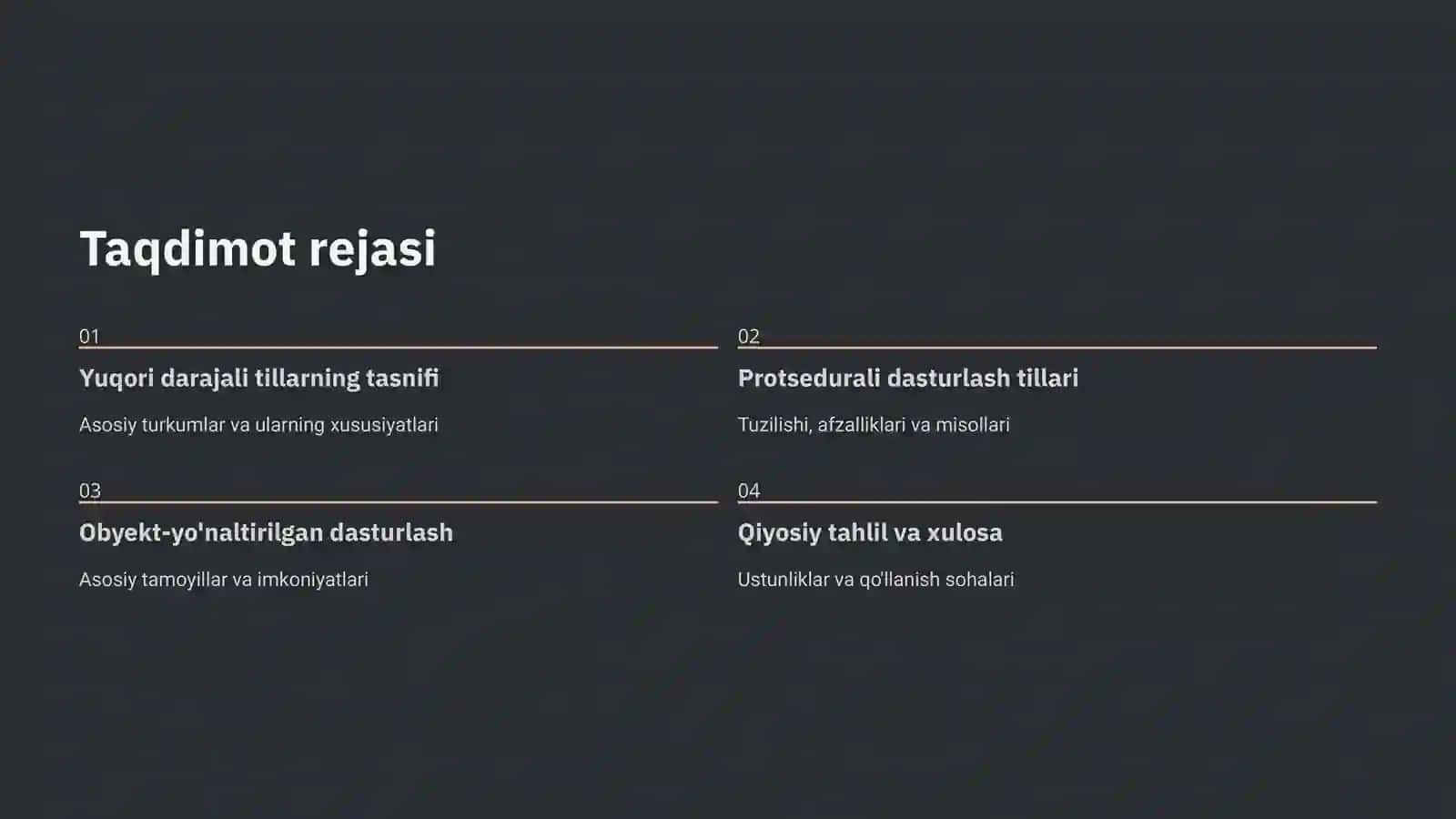 Yuqori Darajali Tillar: Protsedurali va Obyekt-yo'naltirilgan Dasturlash Tillari 2