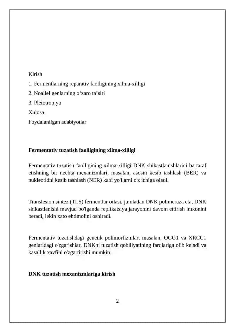 Reparatsiya fermentlari faoliyatining xilma-xilligi 2