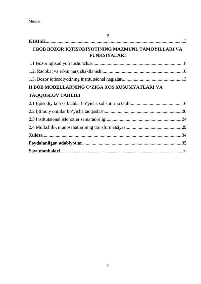Bozor iqtisodiyotiga o’tishning andozalari va ularning o’ziga xos xususiyatlari 2