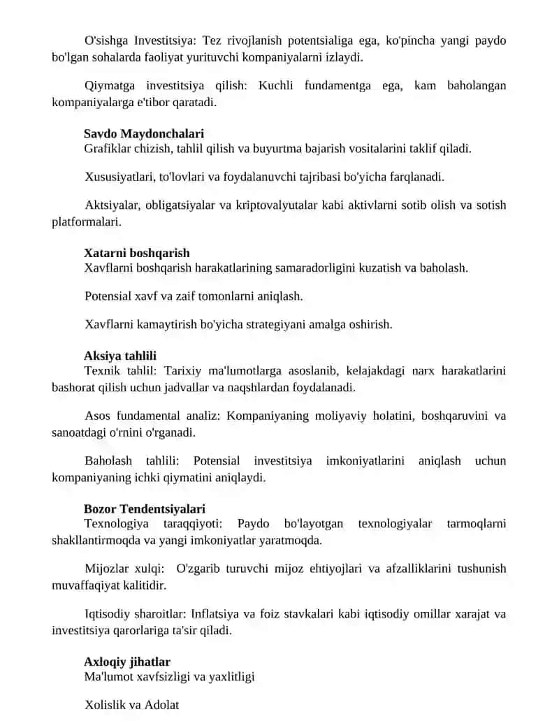 Investitsiya Strategiyalari 2
