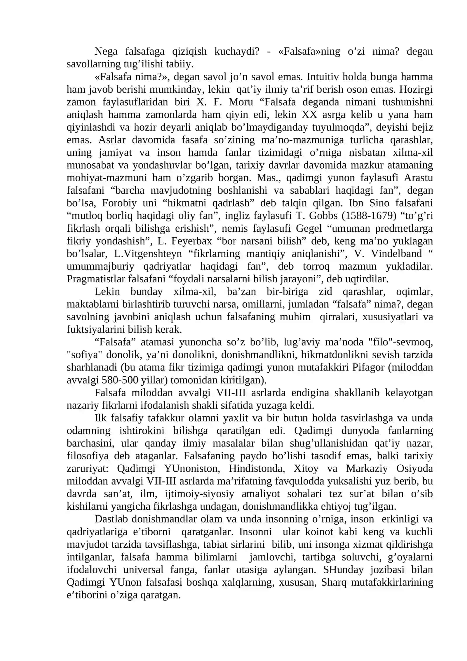 FALSAFA FANINING PREDMETI, MAZMUNI VA JAMIYATDAGI ROLI 2