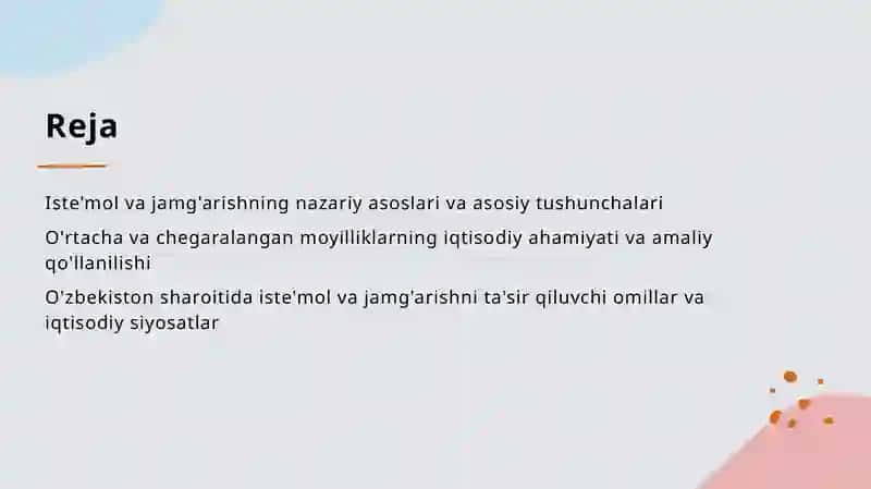Iste'mol va jamg'arishning nazariy asoslari va asosiy tushunchalari 2
