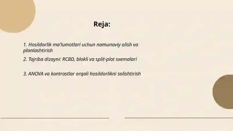 Qishloq xo'jalik ekinlari hosildorliklariga statistik baho qurish 2