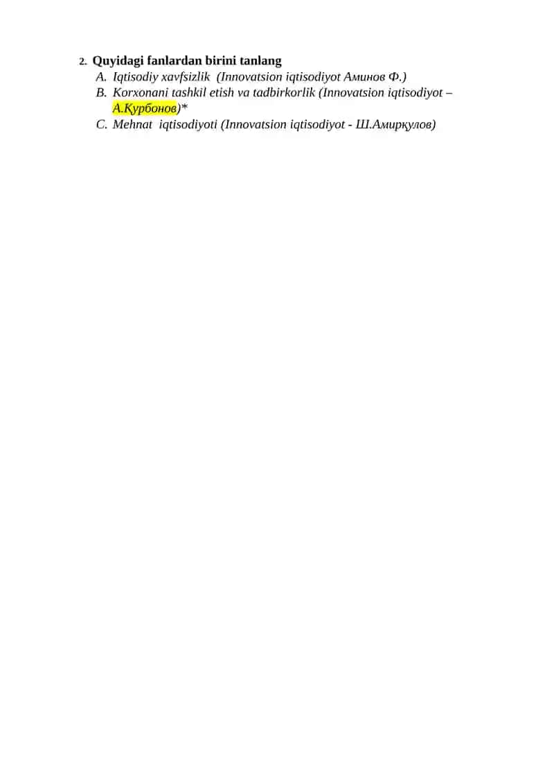 Logistika (agrologistika) 2022-2023 o‘quv yili 3-kurslar 2