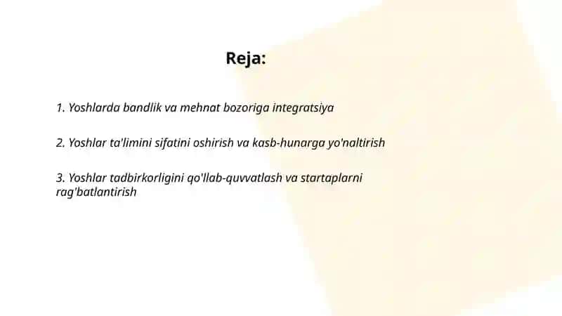 Yoshlarga oid davlat siyosatining ustuvor yunalishlari 2