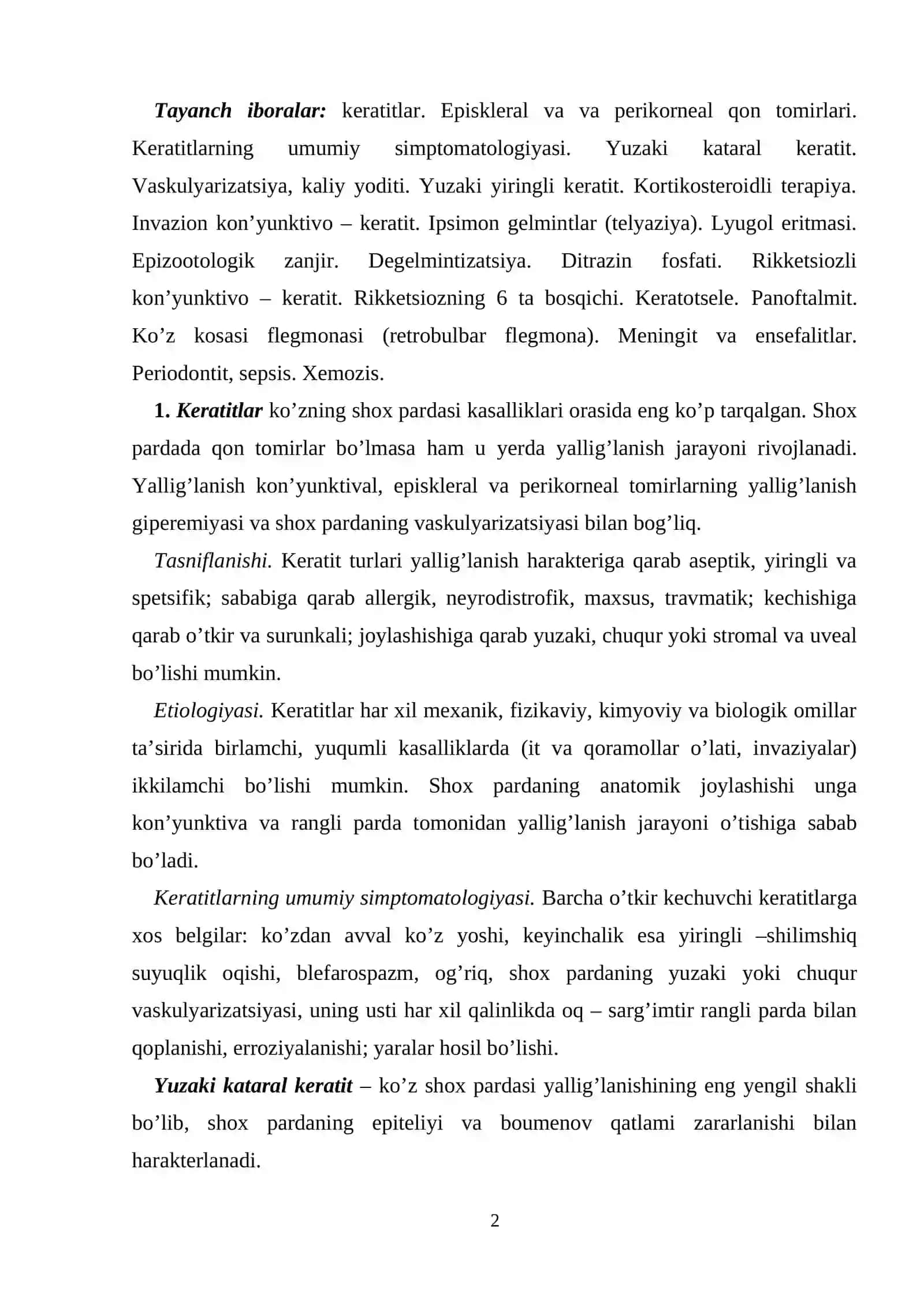 Ko’zning shox pardasi, soqqasi va ko’zorti to’qimalari kasalliklari 2